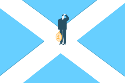 confused man on a scottish flag